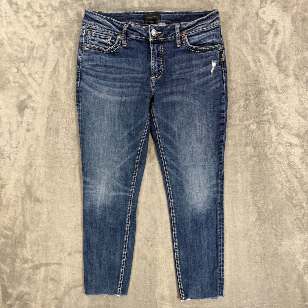 Silver Jeans Suki Skinny Jeans Women's Size 31 x 29 Dark Blue Distressed